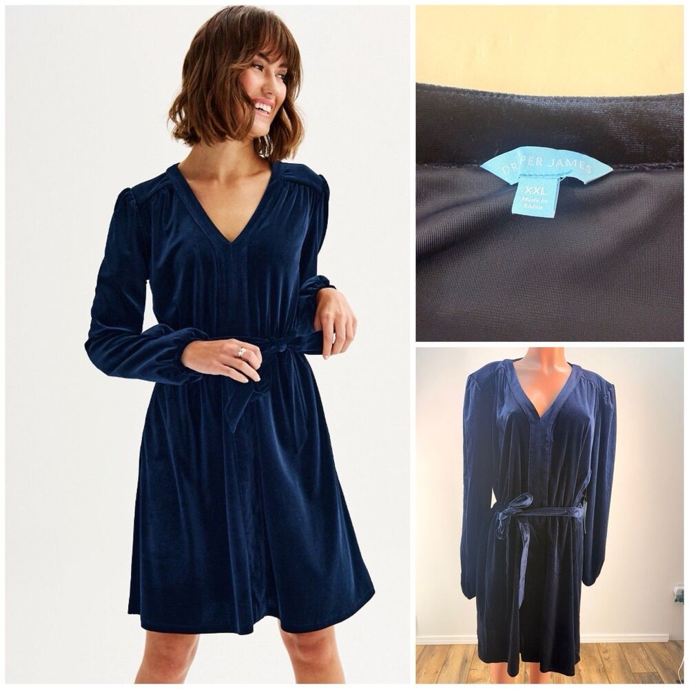 NEW Draper James Wrap Women Dress Plus 2XL Long Sleeve W/Pocket Blue Velvet - Picture 6 of 16